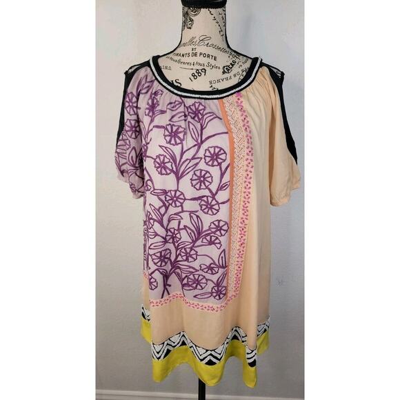 LEIFNOTES Anthropologie Shift Dress Sz 6 Brimming Borders Beaded Patchwork Boho - Picture 2 of 12